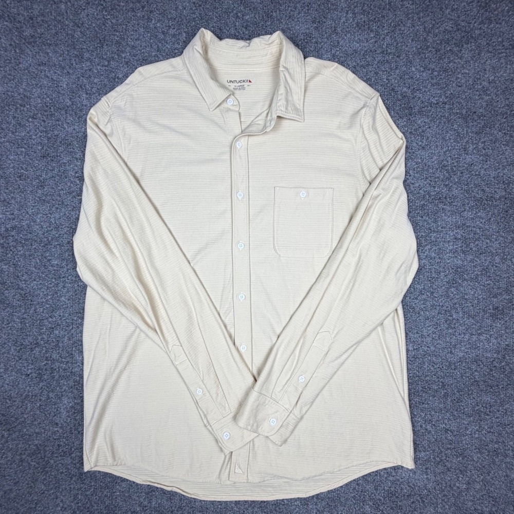 UNTUCKit Branham Tan Cotton Ribbed Long Sleeve‎ Button Down Shirt Mens XL 41347